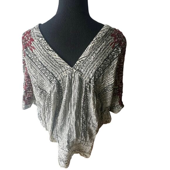 Free People Flowy Dress/Poncho with Black Pattern & Red Embroidery - Picture 5 of 7